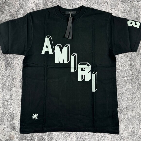 NWT AMIRI Asymmetrical Logo Mens Large Shirt Black - Picture 3 of 4